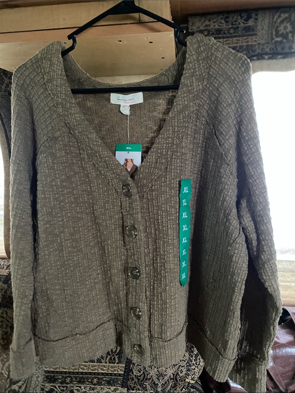 Vince Camuto Taupe Textured Button-Front Cardigan
